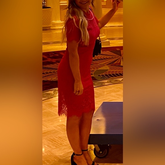 Lulu’s Hot Fuchsia Lace Midi Dress - Picture 2 of 6